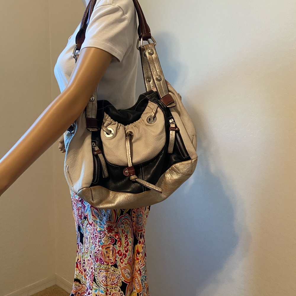 B. Makowsky Leather Hobo Bag Pewter Accents